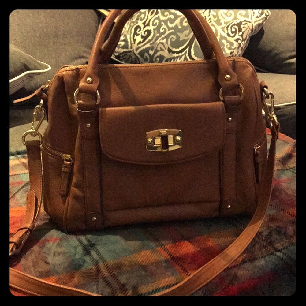 Brown leather shoulder/hand bag purse some gold